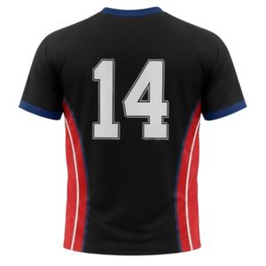 เสื้อเจอร์ซีย์เน็ตบอลแบบซับลิเมชั่นสีดำแดงสำหรับทุกเพศ โพลีเอสเตอร์ แขนสั้น ชุดกีฬา ชุดแข่งขัน ชุดฝึกซ้อม - Product Image 2
