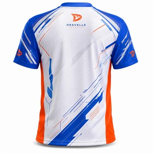 Jersey Personalizado Premium para Equipos de Esports, Blanco, Azul y Naranja, Sublimado, Transpirable, Ecológico, 100% Poliéster, Transferencia Térmica - Product Image 3