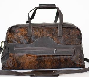 Bolsa de Viaje de Cuero Genuino con Pelo, Estilo Vintage, con Cierre, Ligera, Gran Capacidad, Calidad de Exportación, LHODB-0132 - Product Image 1