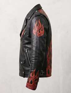FURAT <b>LEATHERS</b> <b>Men's</b> Breathable Motorcycle <b>Jacket</b> Flame Accents Distressed <b>Leather</b> Handmade Biker Coat Fire Sleeve Stand Autumn - Product Image 4