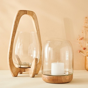 Portavelas de huracán de vidrio hecho a mano para pequeñas empresas, Base de madera, etiquetado privado, decoración navideña para el hogar ovalada - Product Image 3