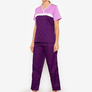 Ensemble d'uniformes médicaux pour femmes, blouses et pantalons doux bicolores à col en V, tenue de travail pour infirmières, spa et instituts de beauté, vente en gros - Product Image 2