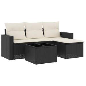 Ensemble de canapés de jardin en rotin noir avec coussins crème, mobilier d'extérieur au design contemporain, résistant à l'eau et aux UV, en osier PE - Product Image 2
