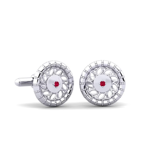 Boutons de manchette pour homme en argent avec centre en rubis et motif filigrané, bijoux formels - Product Image 4
