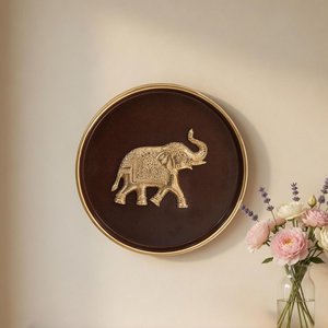 Plaque murale en métal en forme d'éléphant, marron café et or, décorative, 8,4 pouces - Product Image 1