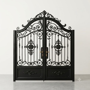 Luxury Wrought Iron Steel Exterior Doors Double Entry High Quality Anti-Theft Durable Modern Fiberglass Outdoor Decoration Villa - Product Image 1