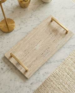 Plateau en marbre au design haut de gamme, plateaux décoratifs, plateau en pierre, plateau de service, plateau de service en marbre avec poignée en métal, prix de gros direct usine - Product Image 2