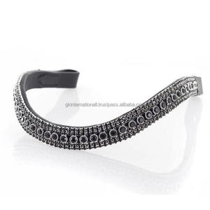 Bracelet décoratif en cristal noir, 5 rangs, chaîne métallique en cuir à sourcils de cheval en forme d'onde pour toutes les tailles et couleurs personnalisées - Product Image 1