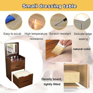 Walnut 3-in-1 Compact Makeup Vanity Desk 48cm Flip Top <b>Mirror</b> with Visible Glass Desktop <b>Small</b> Visible Makeup Vanity Set - Product Image 5