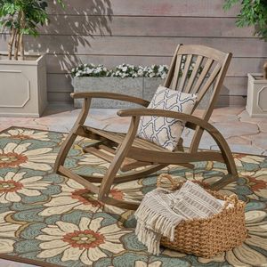 Sedia a dondolo da esterno in legno di acacia con poggiapiedi retrattile per portico, patio o balcone - Product Image 1