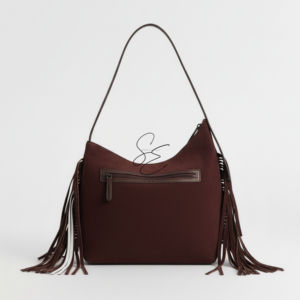 Bolso Hobo de Piel de Ante con Flecos para Mujer, Bolso Tote de Cuero Genuino con Diseño de Cuero Repujado, Bolso de Mano Moderno Estilo Western para Playa, OEM - Product Image 5