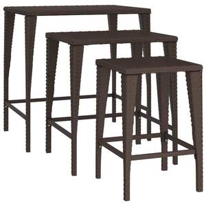 Ensemble de 3 tables gigognes en rotin PE marron, meubles d'extérieur en acier thermolaqué - Product Image 5
