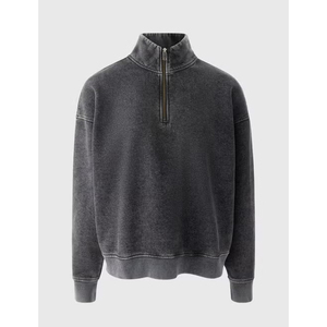 Men's Women's Half Zip Sweatshirt Oversized <b>Mock</b> <b>Neck</b> Plain Cotton Custom Streetwear <b>Top</b> acid wash - Product Image 6