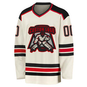 Custom Sublimation Ice Hockey Jersey Cream Black & Red Design - Full Customization High-quality Men's Sports Uniform - Product Image 2