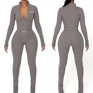 Women's <b>Black</b> 2 Piece Sporty Set Full Sleeve <b>Turtleneck</b> Zipper Top With Leggings Solid Color Knitted Women's Set's 2026 - Product Image 5