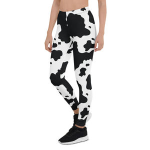 High Waist Cow Print <b>Leggings</b> Women Full Length Stretchy Sporty Yoga Tights Black White Animal Pattern Sublimation Printed - Product Image 5