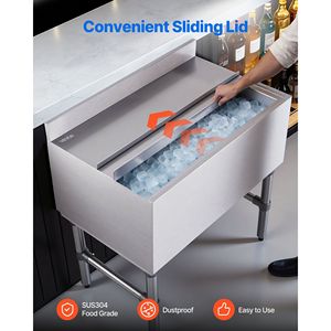 Contenitore per Ghiaccio Commerciale in Acciaio Inox con Coperchio Scorrevole, Capacità Massima 82,9 Qt, 30 X 19 X 33 Pollici, Vasche per Bevande con Portabottiglie - Product Image 6