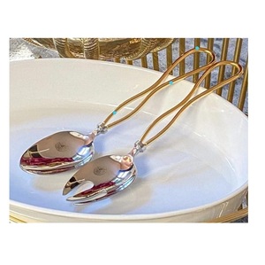 Contemporary Stainless Steel Salad <b>Tools</b> Serving Set with Eco-Friendly Manual Spoon & Spork Gold Loop Handles Dishwasher <b>Safe</b>. - Product Image 1