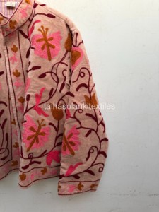 Suzani <b>Velvet</b> Floral Embroidered Jacket <b>Women's</b> Mandarin Collar Full Sleeve Elegant Autumn <b>Coat</b> Hand Embroidery Design - Product Image 3