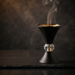 Arabic <b>Oud</b> <b>Bakhoor</b> Burner Modern Hammered Gold Metal Censer with Wooden Base Wholesale Mabkhara Incense Holder For Ramadan Decor - Product Image 2