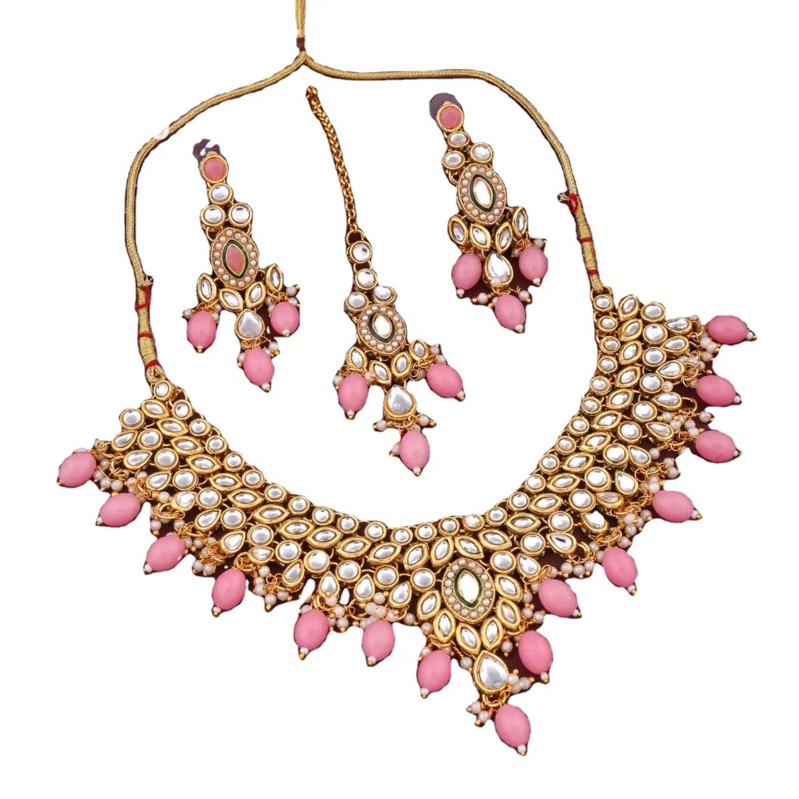 Großhandel Indischer Schmuck Traditionelle Vergoldete Kristall Kundan Braut Choker Halskette Schmuck Set Für Frauen