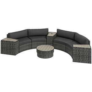 Set di mobili da giardino in 8 pezzi, 4 divani in Rattan e 4 tavoli con porta portaoggetti e ombrellone - Product Image 1