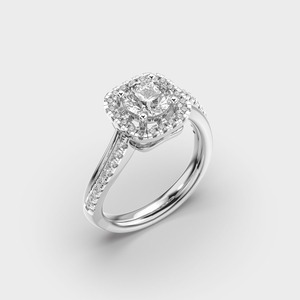 Bague de fiançailles en or blanc avec diamant rond taille brillant, sertissage pavé, bijoux fins classiques pour femme - Product Image 3