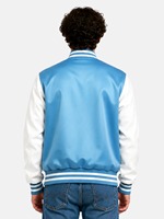 1. Veste universitaire en satin tendance avec broderie personnalisée, veste bomber classique pour les collections de mode et de vente au détail sur mesure