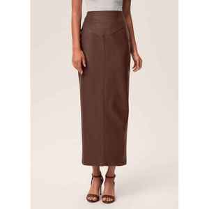 Jupe longue en jean délavé vintage pour femme, taille haute, coupe trapèze, fente, style décontracté d'été - Product Image 4
