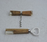 Ouvre-bouteille et tire-bouchon 2-en-1 en acier inoxydable avec manche en bois écologique au design unique – Ensemble d'outils de cuisine modernes