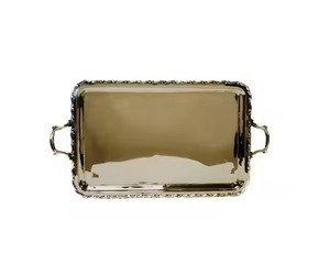 Plateau de service rectangulaire en métal, design classique poli, durable, motif uni, pour fêtes et service - Product Image 1
