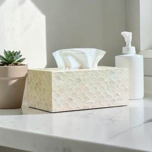 Boîte à mouchoirs artisanale en nacre, porte-serviettes de luxe marocain incrusté d'os, distributeur décoratif de papier facial, boîte à serviettes - Product Image 3
