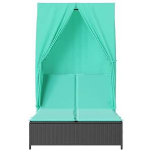 Tumbona Doble con Techo de Poliratán Negro y Cortinas, Muebles de Exterior Cómodos - Product Image 4