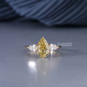14KT Yellow Gold Pear Cut Lab Grown Diamond Ring for Women Luxury 3 <b>Stone</b> Fancy Yellow and EF+ Jewelry Gift 2.91g - Product Image 2