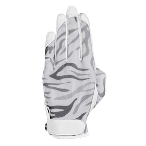 Guante de Golf para Mujer, Palma de Cuero Cabretta, Blanco con Rayas Grises Tipo Tigre, Dorso de Malla Transpirable, Ligero, Agarre Flexible, Mano Izquierda - Product Image 1