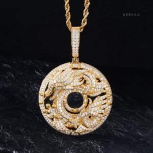 925 <strong>Silver</strong> Moissanite Dragon &amp; <strong>Phoenix</strong> Medallion Pendant, Moissanite Dragon Pendant, Moissanite <strong>Phoenix</strong> Medallion Pendant - Product Image 3