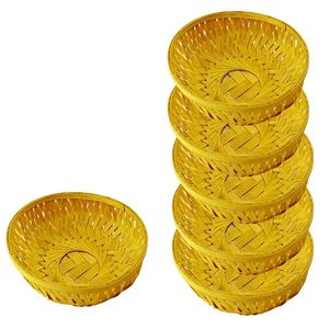 Handcrafted Bamboo Woven <b>Bowls</b> <b>Set</b> of 6 Natural Yellow Decorative Serving Baskets Rustic Kitchen Fruit Snack Storage <b>Bowls</b> - Product Image 6
