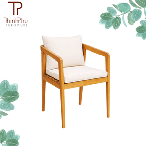 Acacia Outdoor <b>Chair</b> With White Cushion Solid Back Design For Garden Patio Use - Product Image 2