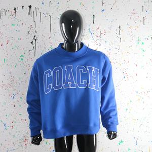 COACH <b>NAVY</b> blue Mock Neck Sweatshirt 100% <b>Navy</b> Blue Applique Embroidery wide neck Sweatshirt Finer Threads - Product Image 2