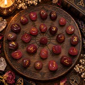 Ensemble de runes de divination Futhark en cristal de quartz fraise naturel, forme roulée, pierres précieuses sculptées, vente en gros - Product Image 6