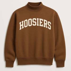 Sudadera de cuello alto marrón para mujer, de manga larga, de algodón tejido, con estampado de letras y logo frontal Hoosiers, para otoño - Product Image 1