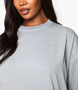 High Quality Women's Oversized Crew Neck T-<b>Shirt</b> Light Gray Short Sleeve Loose Fit 100% Cotton Jersey <b>Flame</b> Logo Print - Product Image 6
