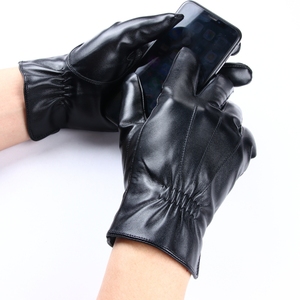 Gants en cuir longs jusqu'aux poignets, thermiques, non doublés, style uni, pour l'hiver, utilisation quotidienne - Product Image 4