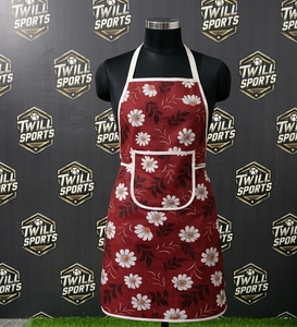 Floral Print Cotton <b>Apron</b> for Women Red with <b>White</b> Daisies and Pocket Restaurant Bar Use - Product Image 2