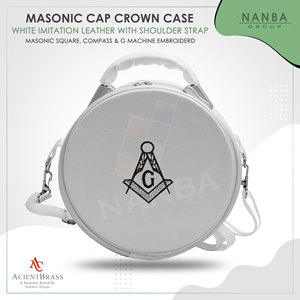 Estuche para Gorra Masónica de Imitación de Cuero Blanco con Emblema Bordado de Cuadrado, Compás y G - Product Image 2