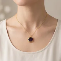 Collier pendentif en onyx noir et améthyste sculptés à motifs floraux pour femme, en laiton plaqué or, bijou de mode pour usage quotidien