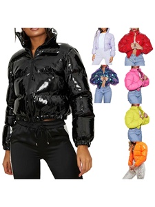 Women Crop Quilted Puffer <b>Jackets</b> Long <b>Sleeve</b> Stand Collar Metallic Cropped Down Puffer <b>Jackets</b> - Product Image 6