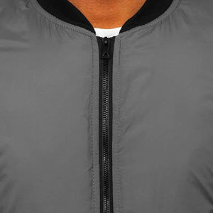 Men's Gray Bomber Jacket Solid Color Zipper Closure Casual Style Polyester Material Autumn Wear Windproof Regular <b>Fit</b> - Product Image 4