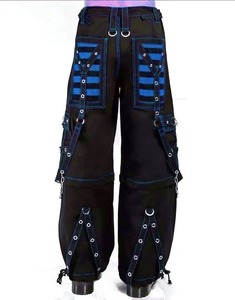 Punk Style <b>Men's</b> <b>Black</b> <b>Pants</b> With Blue Stripes Chains Multiple Pockets Elastic Waist Drawstring Closure Autumn Fashion - Product Image 2