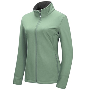 <b>Women's</b> <b>Green</b> <b>Fleece</b> Softshell Jacket Full Sleeve Stand Collar Zipper Closure Winter Wear Breathable Polyester Material Regular - Product Image 1